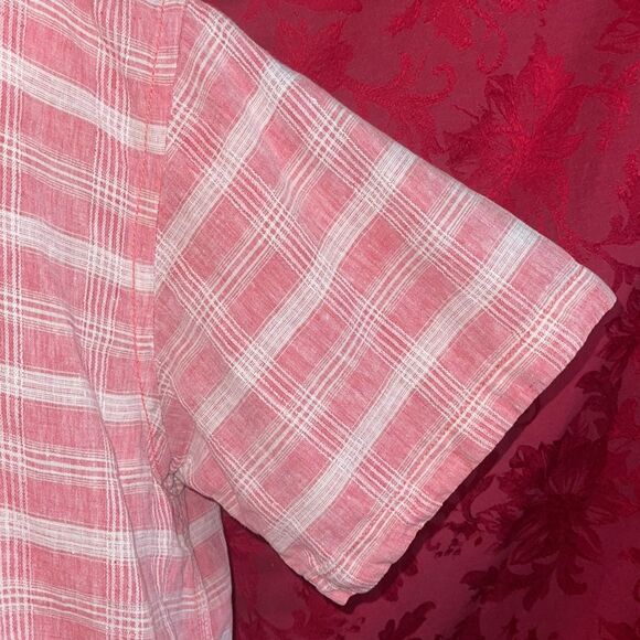 Tommy Bahama Mens Linen Button‎ Down Shirt Sleeve Shirt Pink Plaid XXL Vintage - Picture 5 of 9